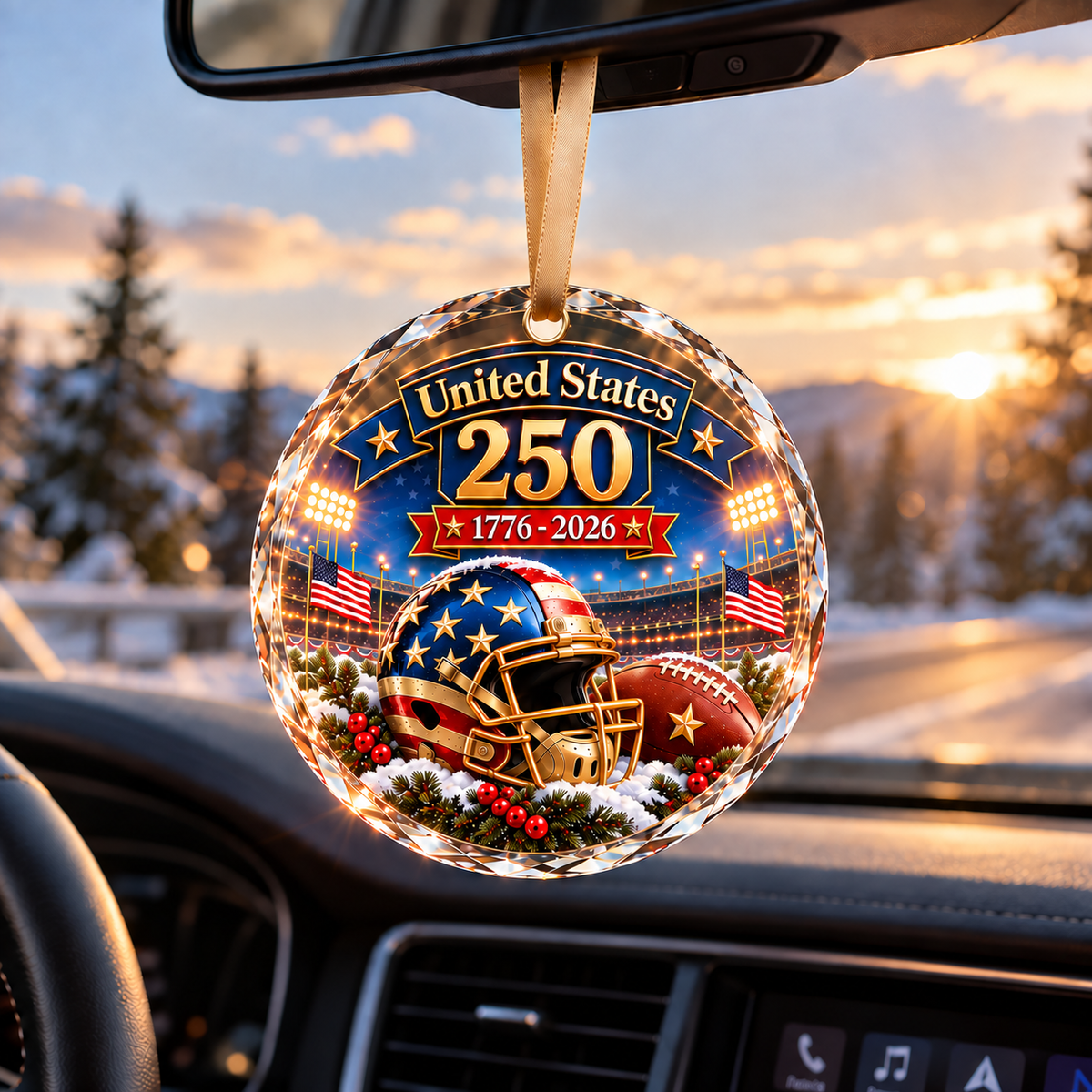 USA 250th Anniversary Football Glass Ornament