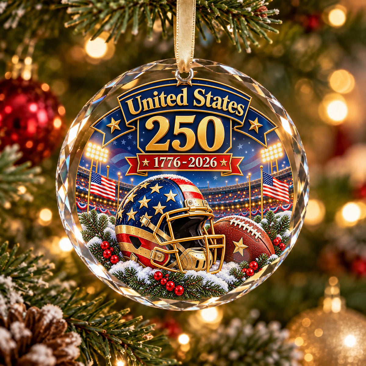 USA 250th Anniversary Football Glass Ornament