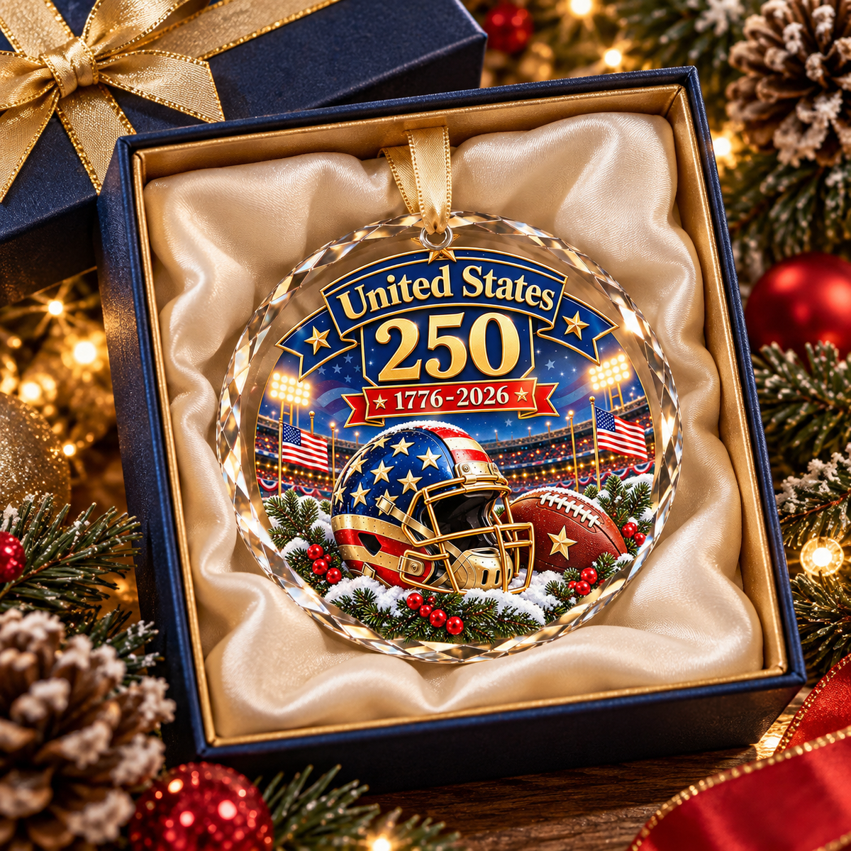 USA 250th Anniversary Football Glass Ornament