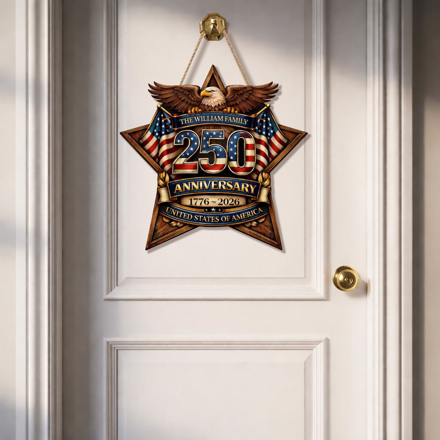 Custom Wood Sign - Personalized America 250th Anniversary Gifts For Mom, Dad, Brother, Sister, Kids - Built On Hope And Courage