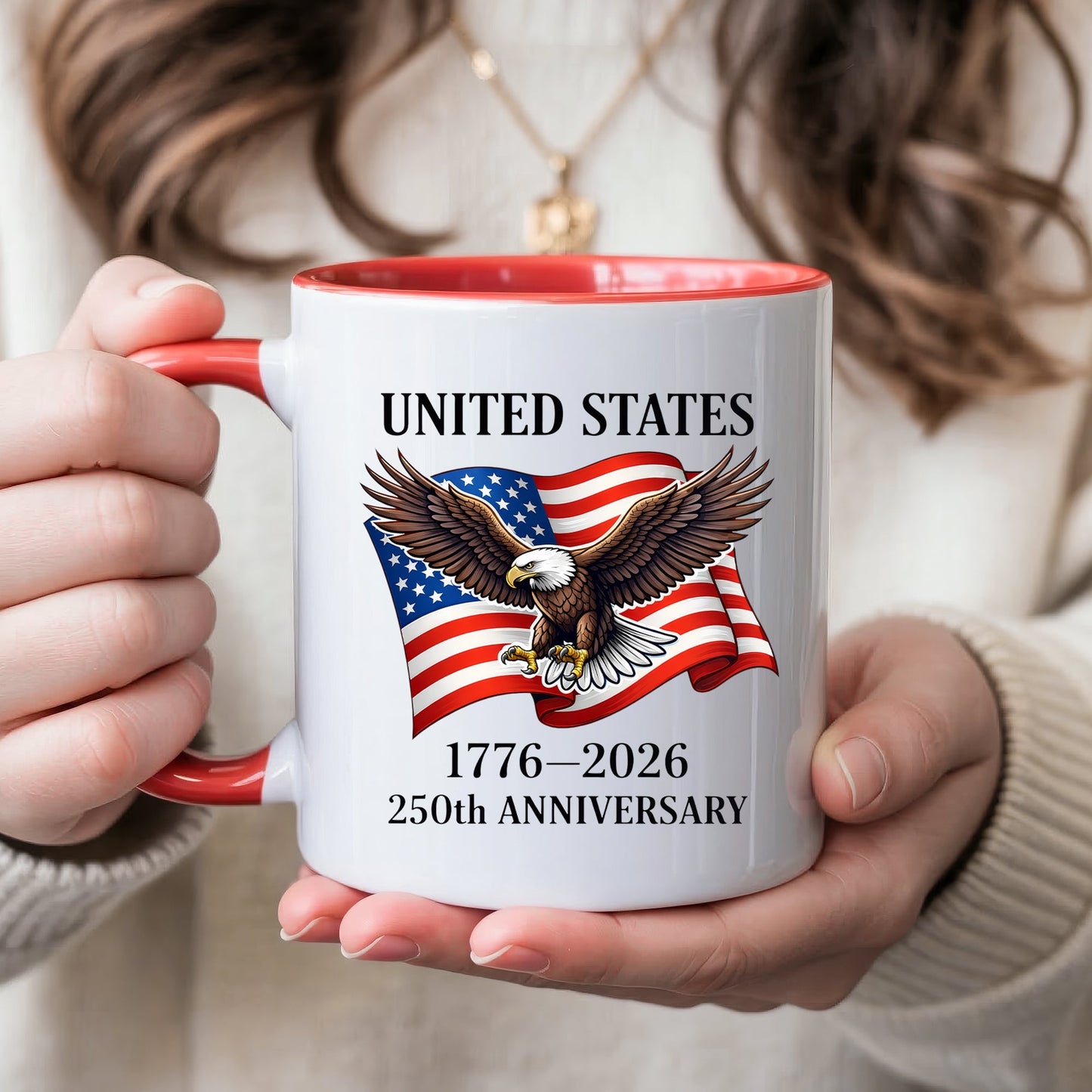 United States 1776–2026 250th Anniversary Bald Eagle Flag Patriotic Accent Coffee Mug