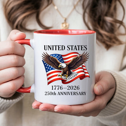 United States 1776–2026 250th Anniversary Bald Eagle Flag Patriotic Accent Coffee Mug