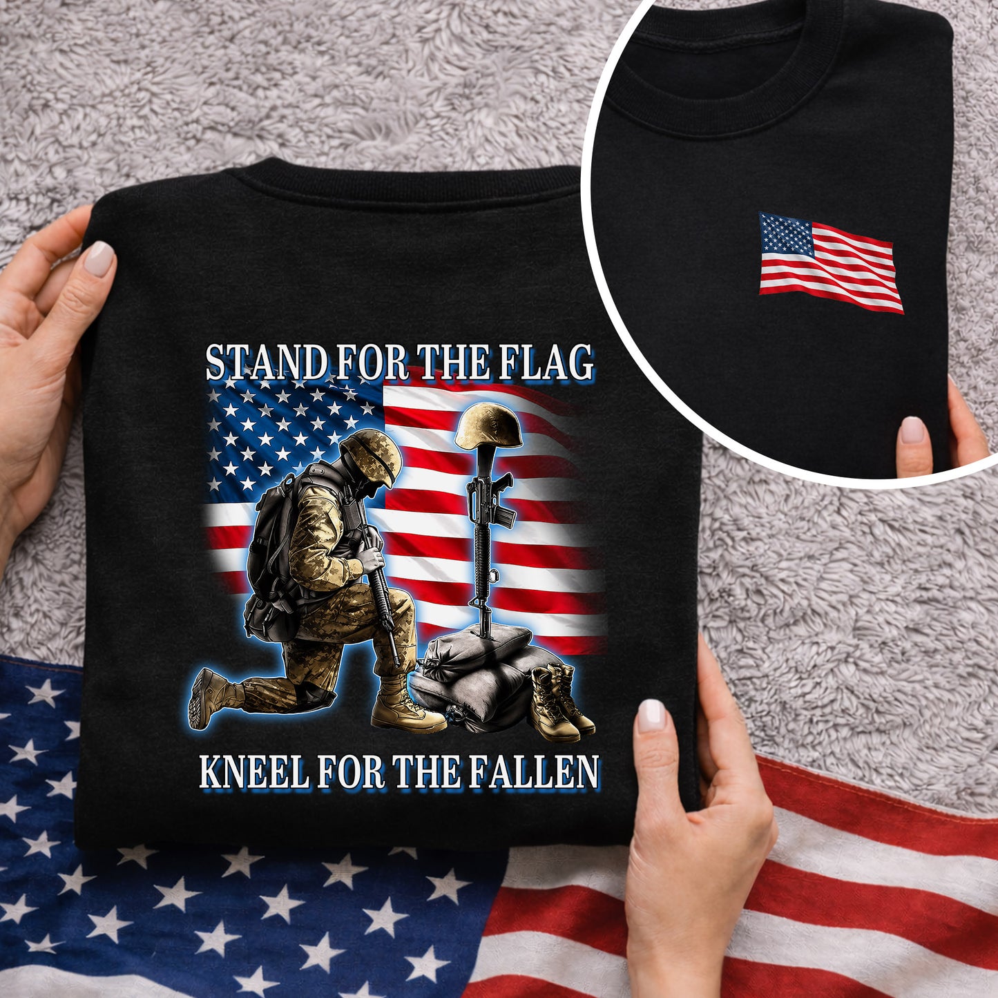 [Two Side] Stand for the Flag, Kneel for the Fallen - US Veteran Tee
