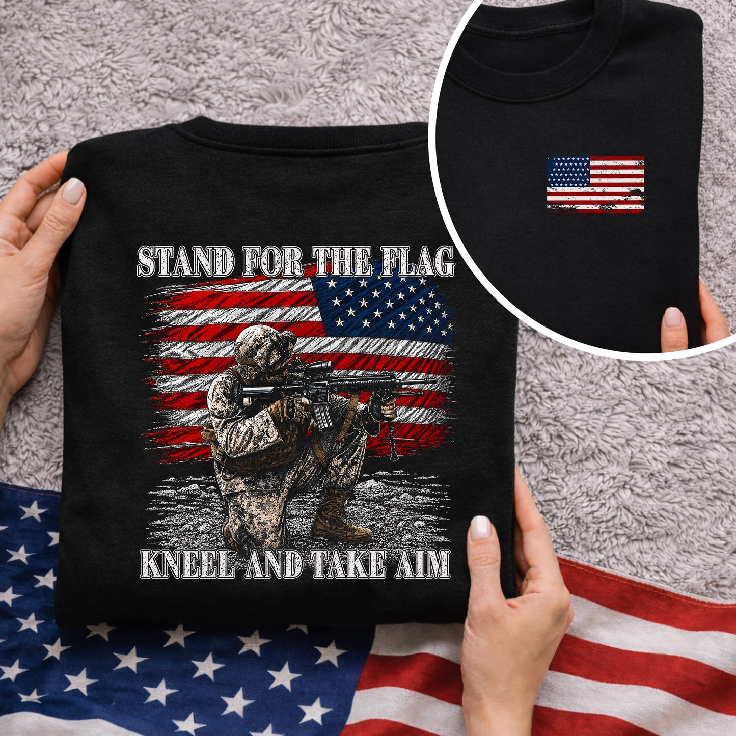 [Two Side] Stand for the Flag, Kneel and Take Aim - USA Veteran Tee