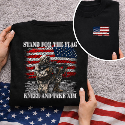 [Two Side] Stand for the Flag, Kneel and Take Aim - USA Veteran Tee