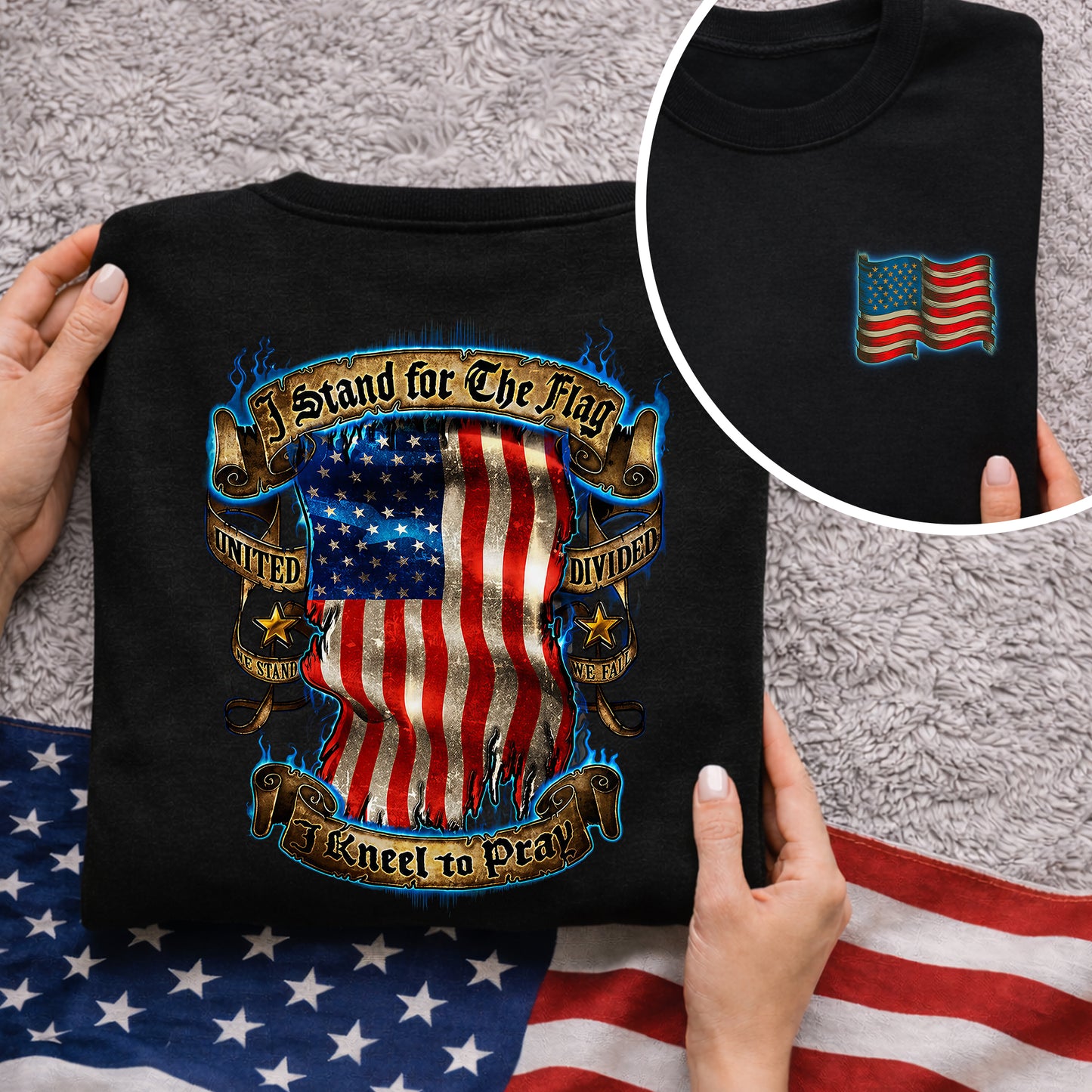 [Two Side] Stand for the Flag, I Kneel to Pray - US Veteran Patriot Shirt