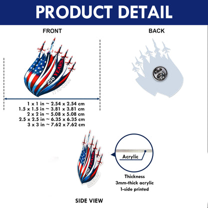 USA 250th Fighter Jets Acrylic Pins – Silver Butterfly Clutch Set for Jackets, Hats & Gifts