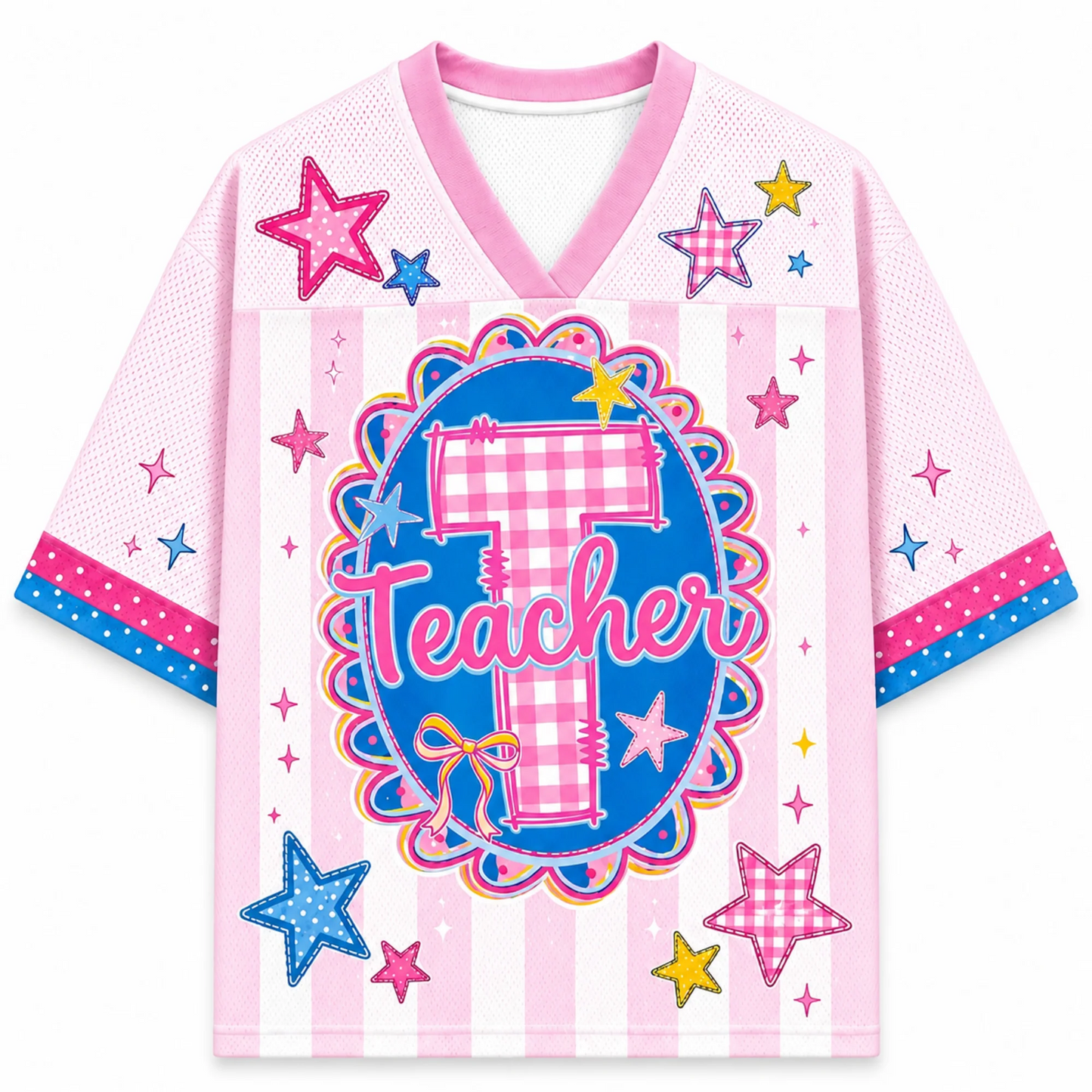 Custom Preppy Team Pink Stripes, Nurse, Teacher, Para Mesh Jersey