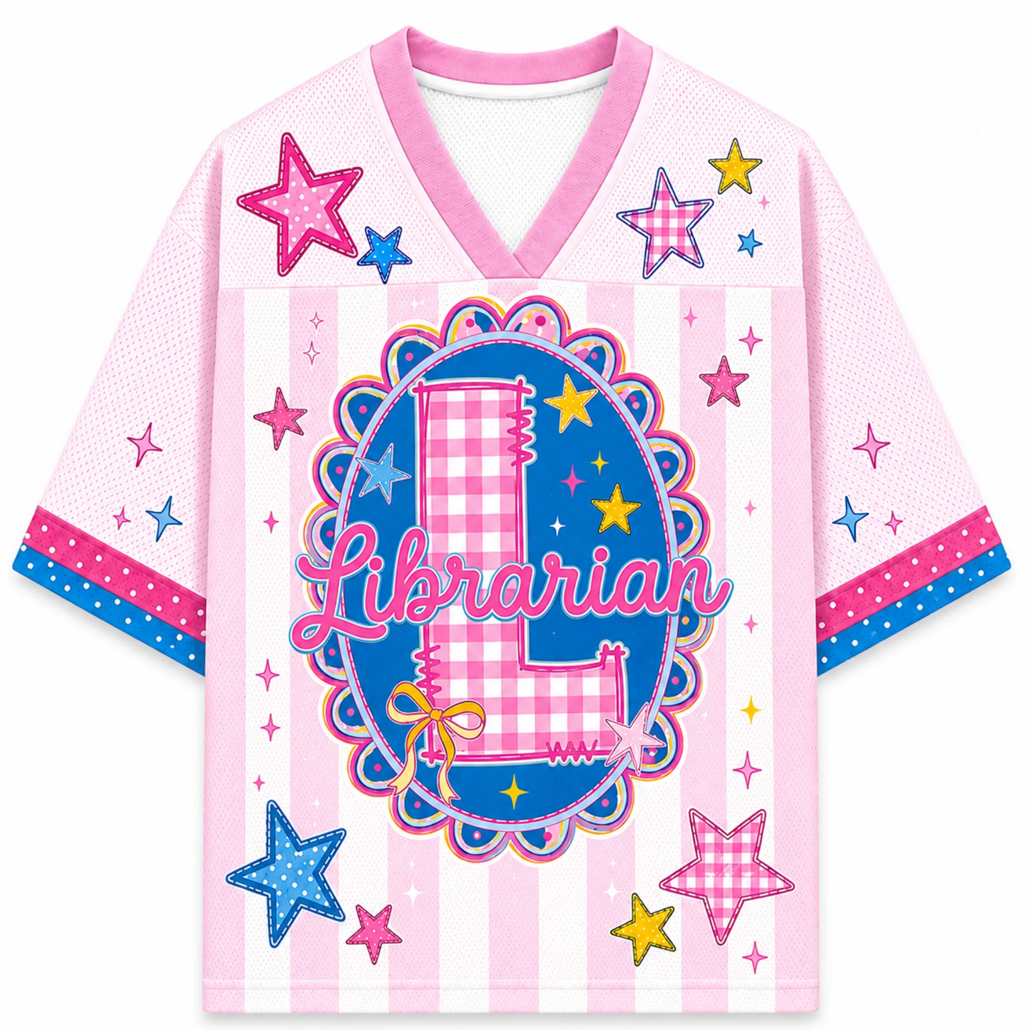 Custom Preppy Team Pink Stripes, Nurse, Teacher, Para Mesh Jersey