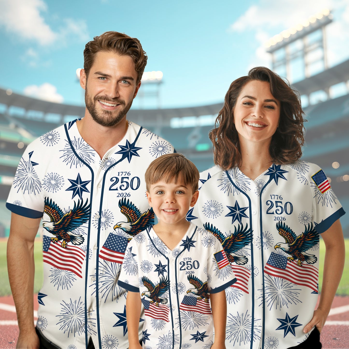 Patriotic Fireworks Eagle 250th Anniversary Baseball Jersey Shirt