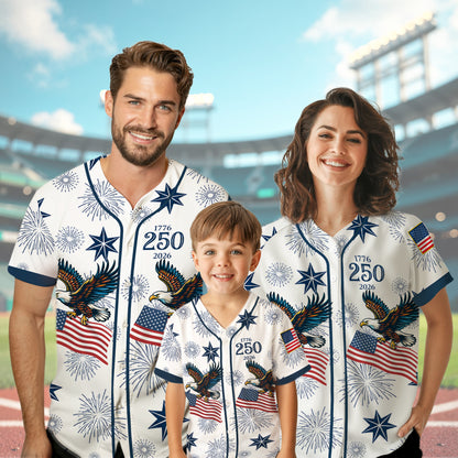Patriotic Fireworks Eagle 250th Anniversary Baseball Jersey Shirt