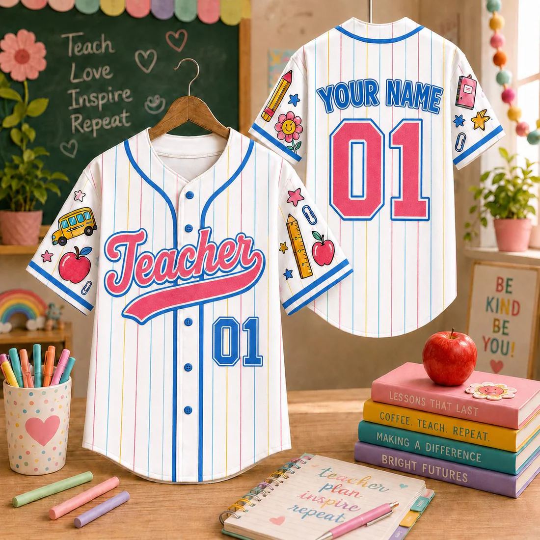 Custom Teacher Baseball Jersey, Personalized Grade, Name & Number