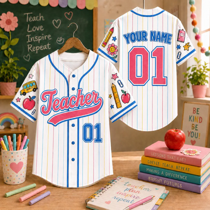 Custom Teacher Baseball Jersey, Personalized Grade, Name & Number
