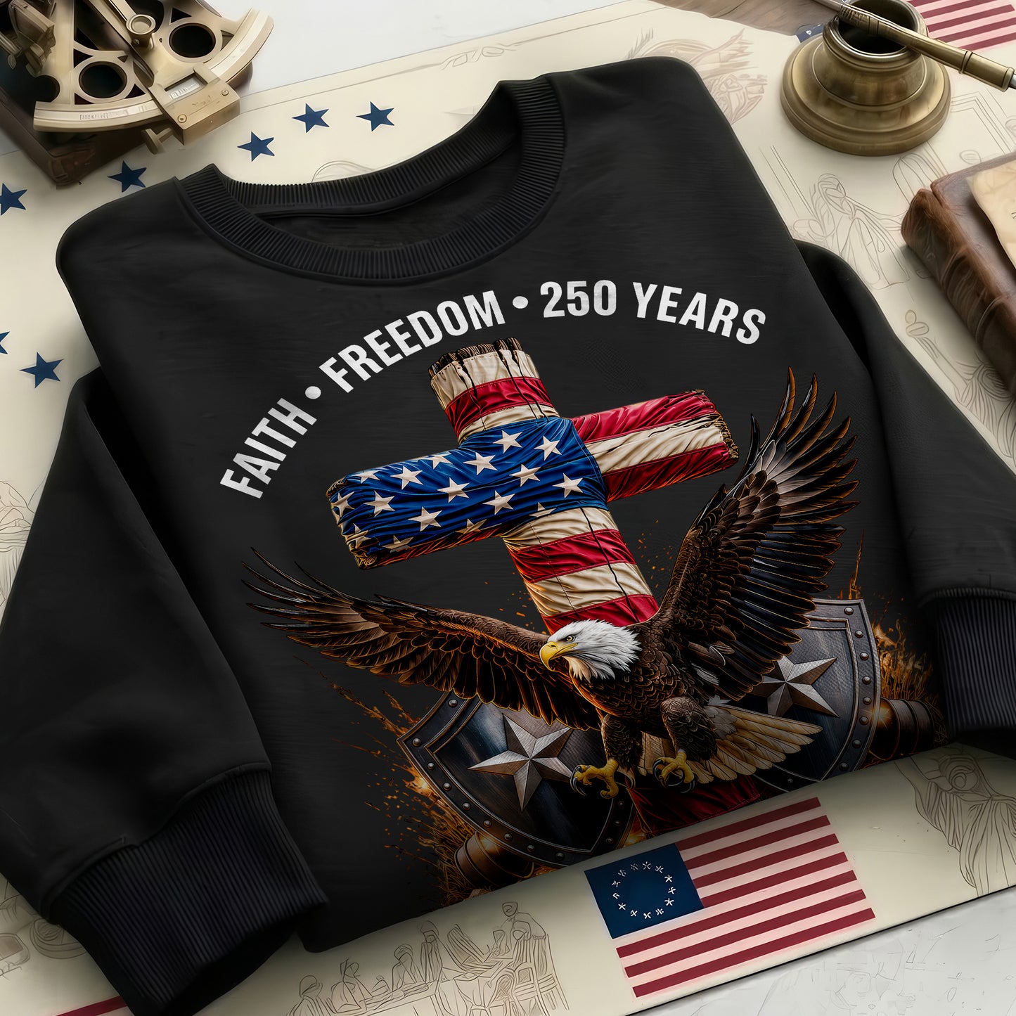 Faith Freedom 250 Years Christian Cross Eagle 4th of July