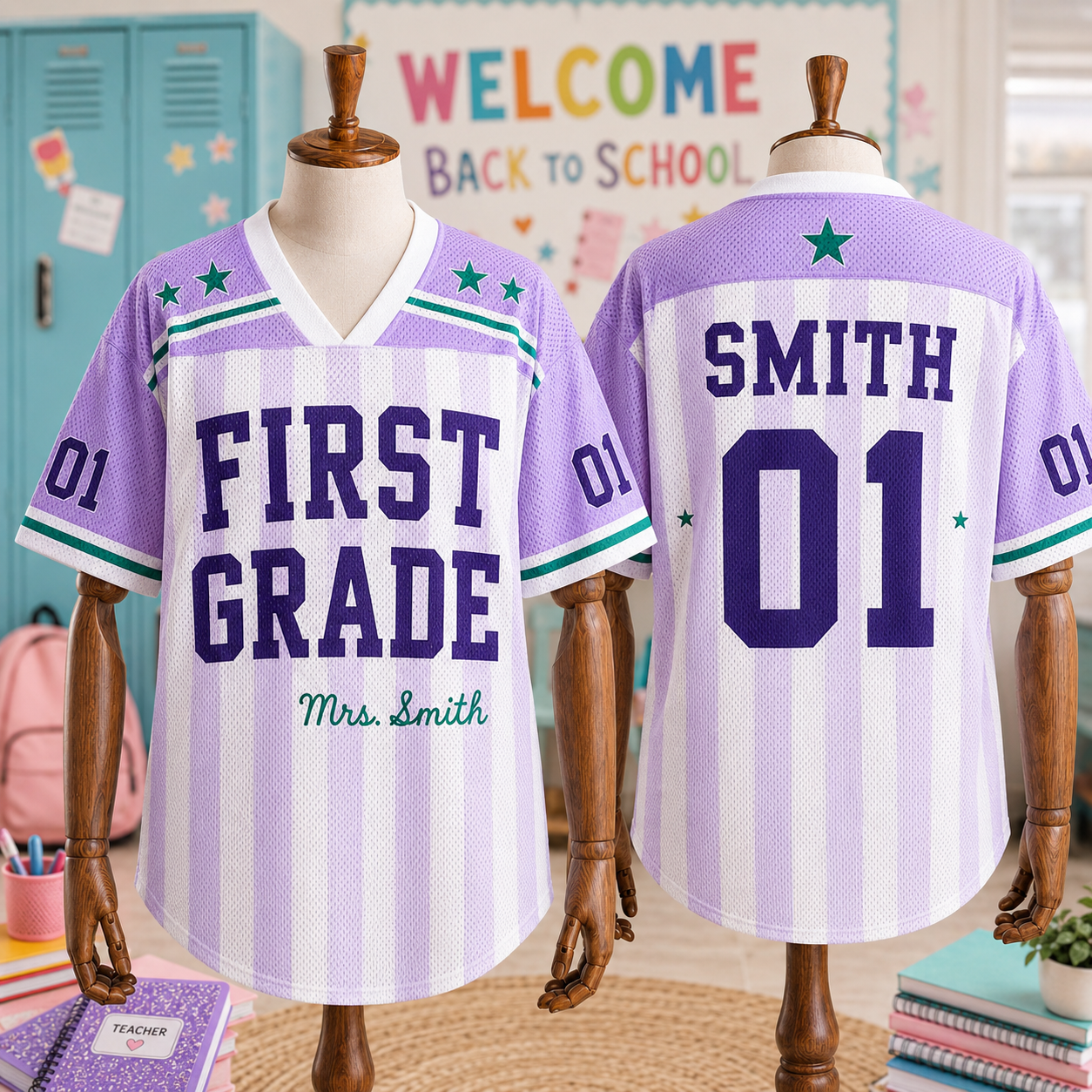 Custom Teacher Mesh Football Jersey, Personalized Name & Number Shirt