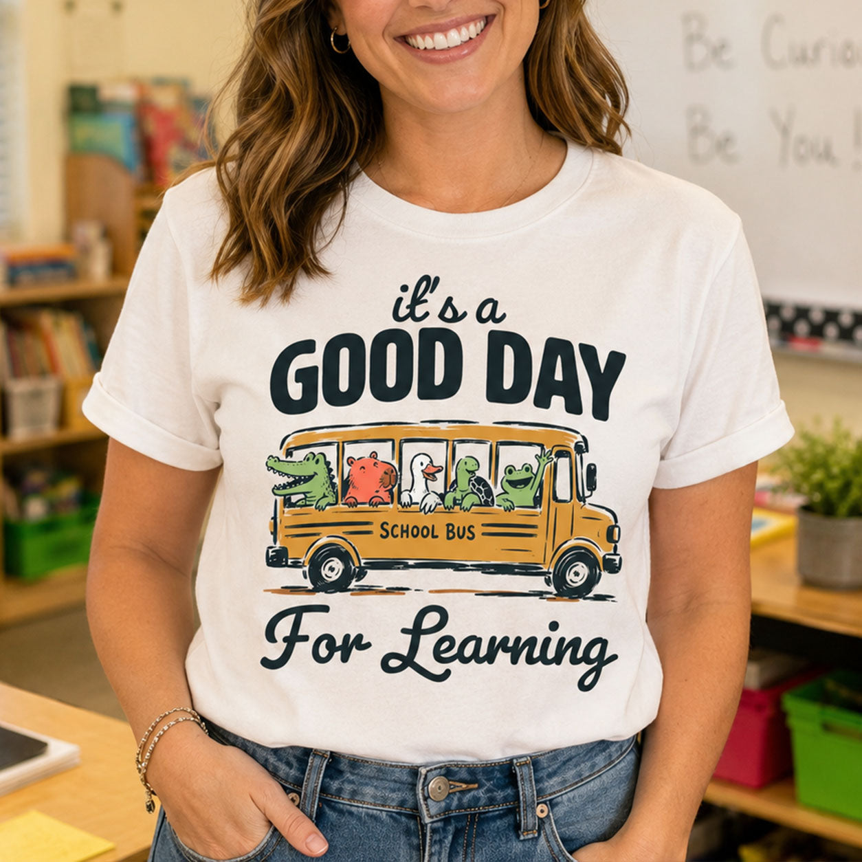Good Day For Learning Shirt, Funny School Bus Animal Graphic Tee