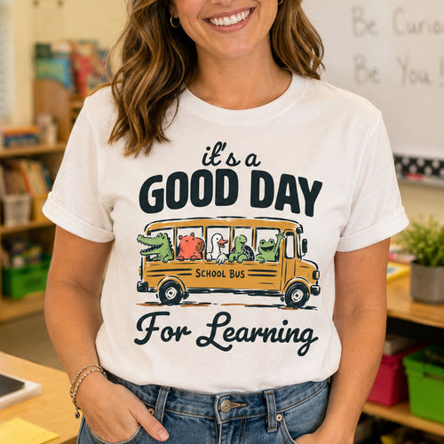 Good Day For Learning Shirt, Funny School Bus Animal Graphic Tee