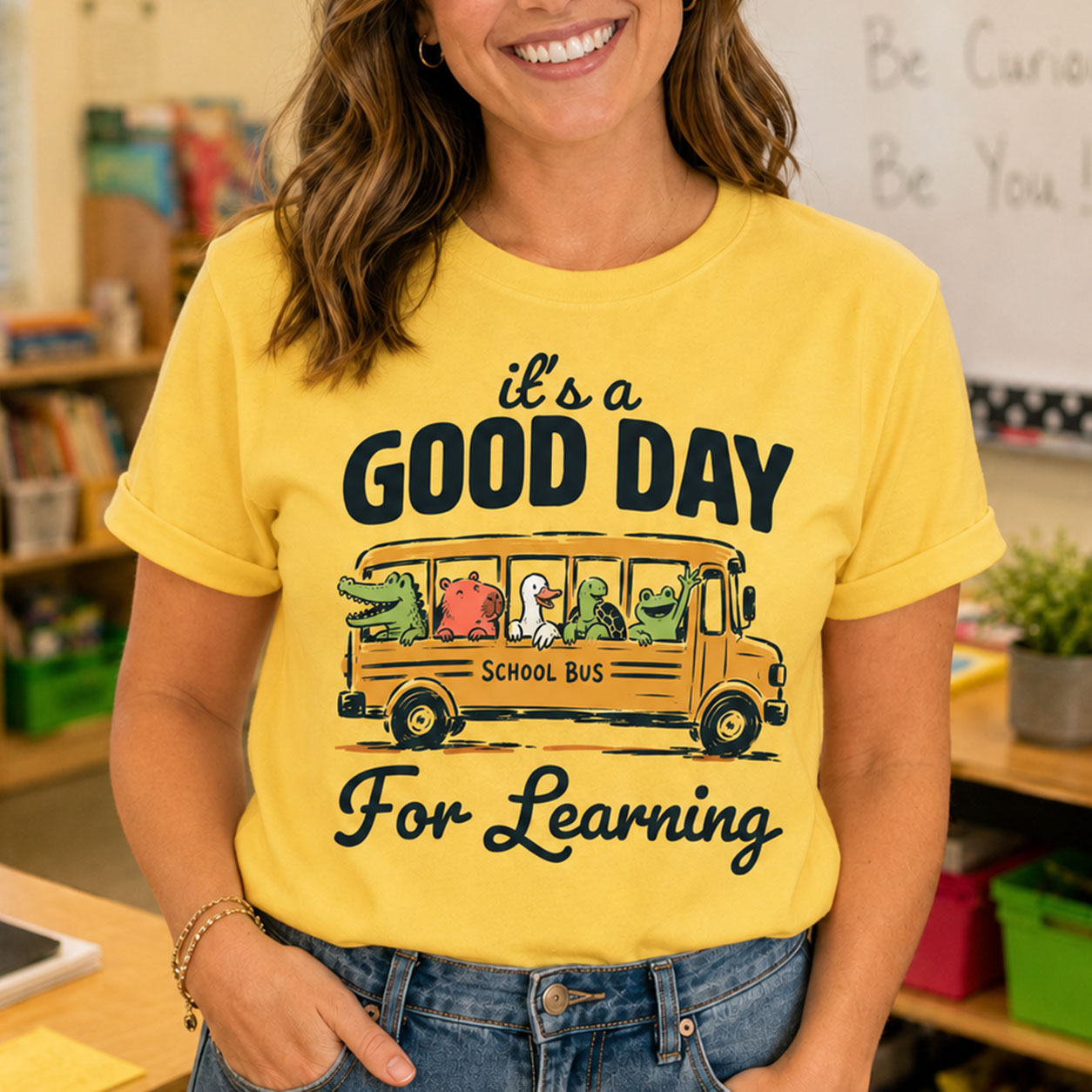 Good Day For Learning Shirt, Funny School Bus Animal Graphic Tee