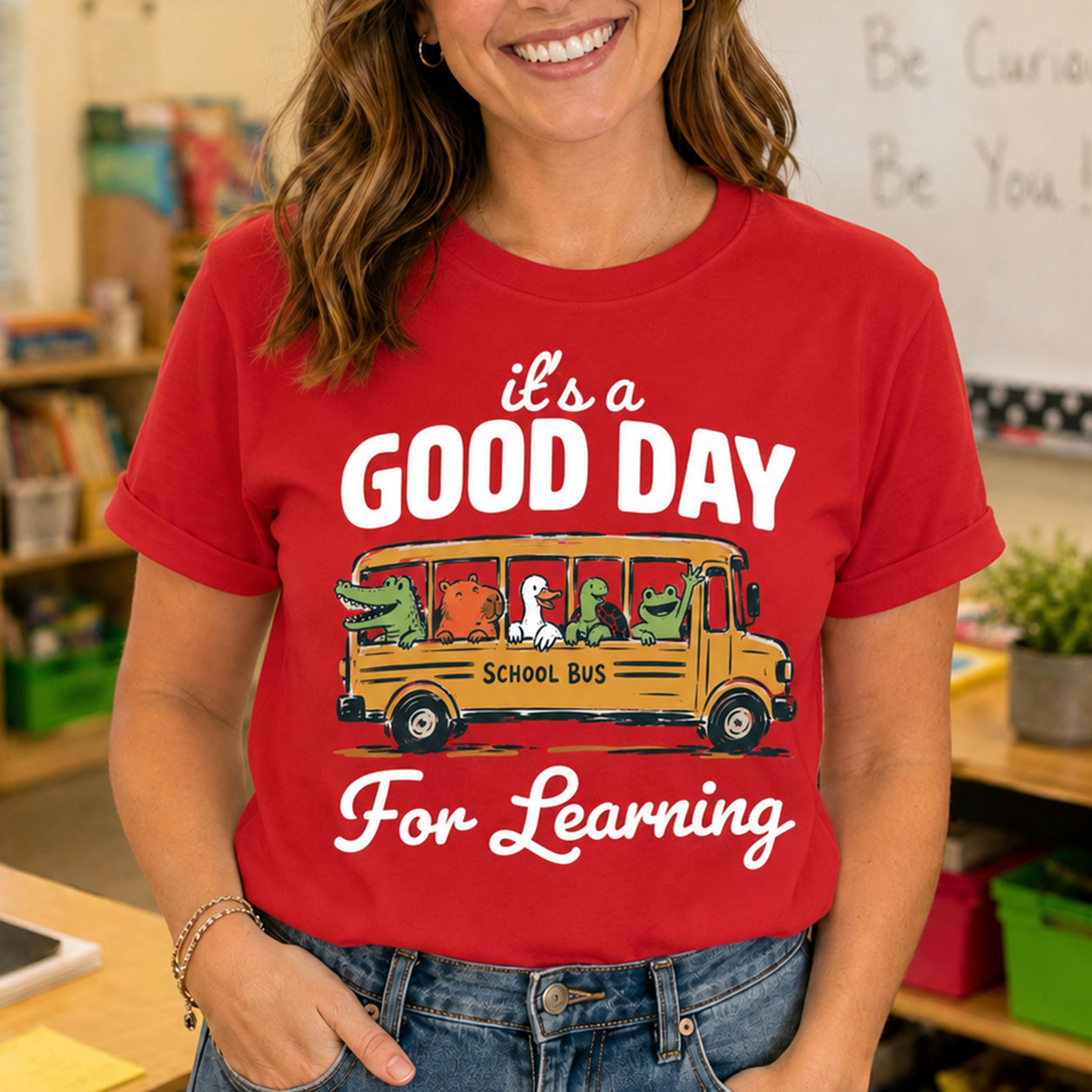 Good Day For Learning Shirt, Funny School Bus Animal Graphic Tee