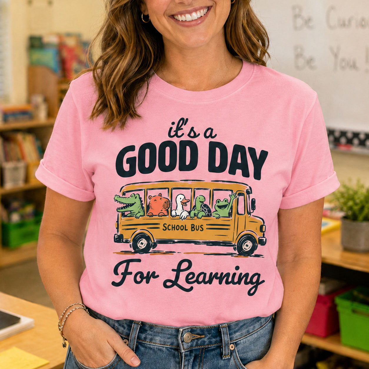 Good Day For Learning Shirt, Funny School Bus Animal Graphic Tee