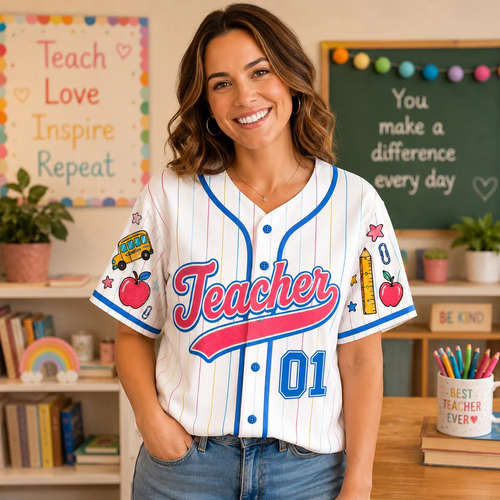 Custom Teacher Baseball Jersey, Personalized Grade, Name & Number