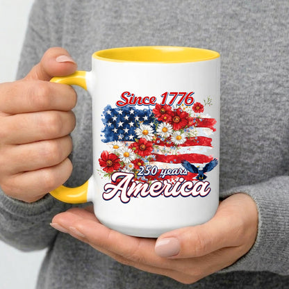 Since 1776 America 250 Years Mug – Patriotic Flag & Floral Eagle Design