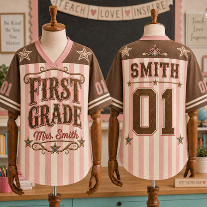 Custom Grade Level Teacher Mesh Jersey, Southern Cowgirl Teacher