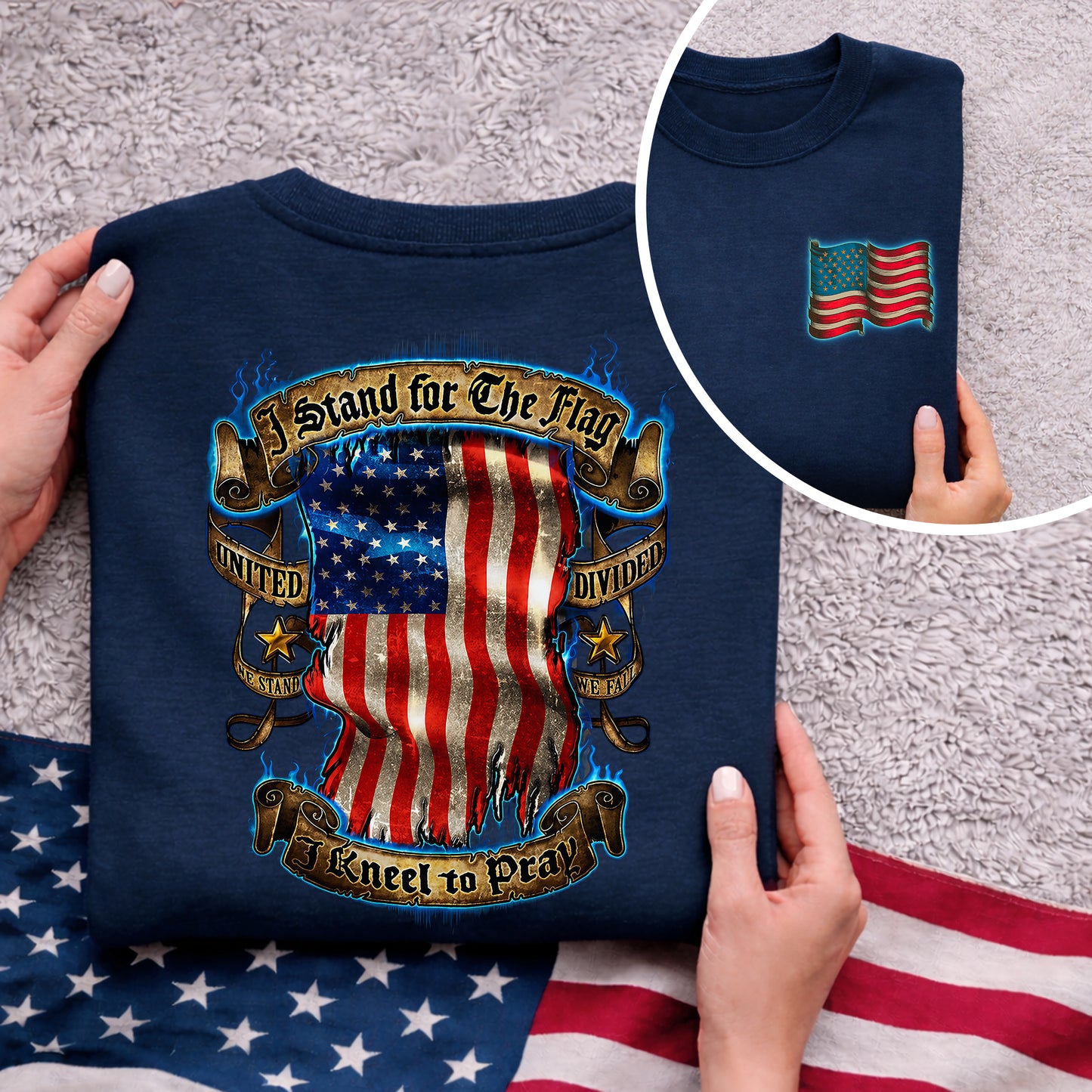 [Two Side] Stand for the Flag, I Kneel to Pray - US Veteran Patriot Shirt