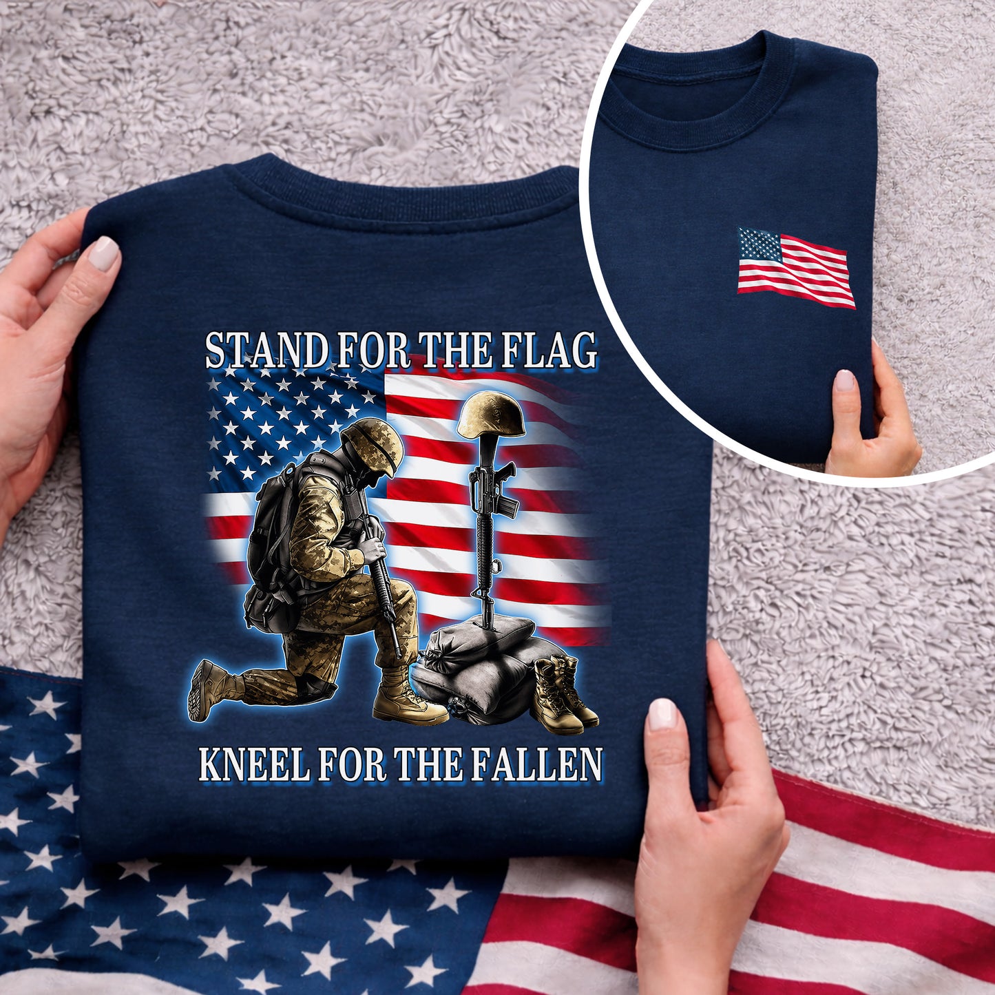 [Two Side] Stand for the Flag, Kneel for the Fallen - US Veteran Tee