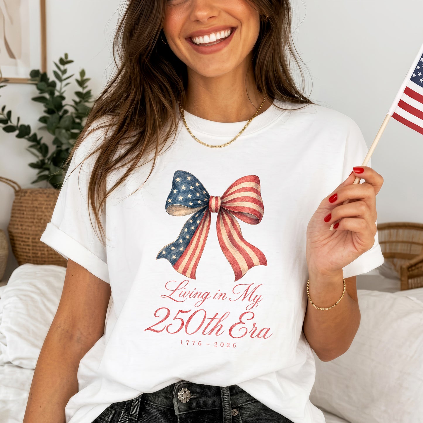 Living in my 250th ERA Coquette Bow, America Semiquincentennial Shirt