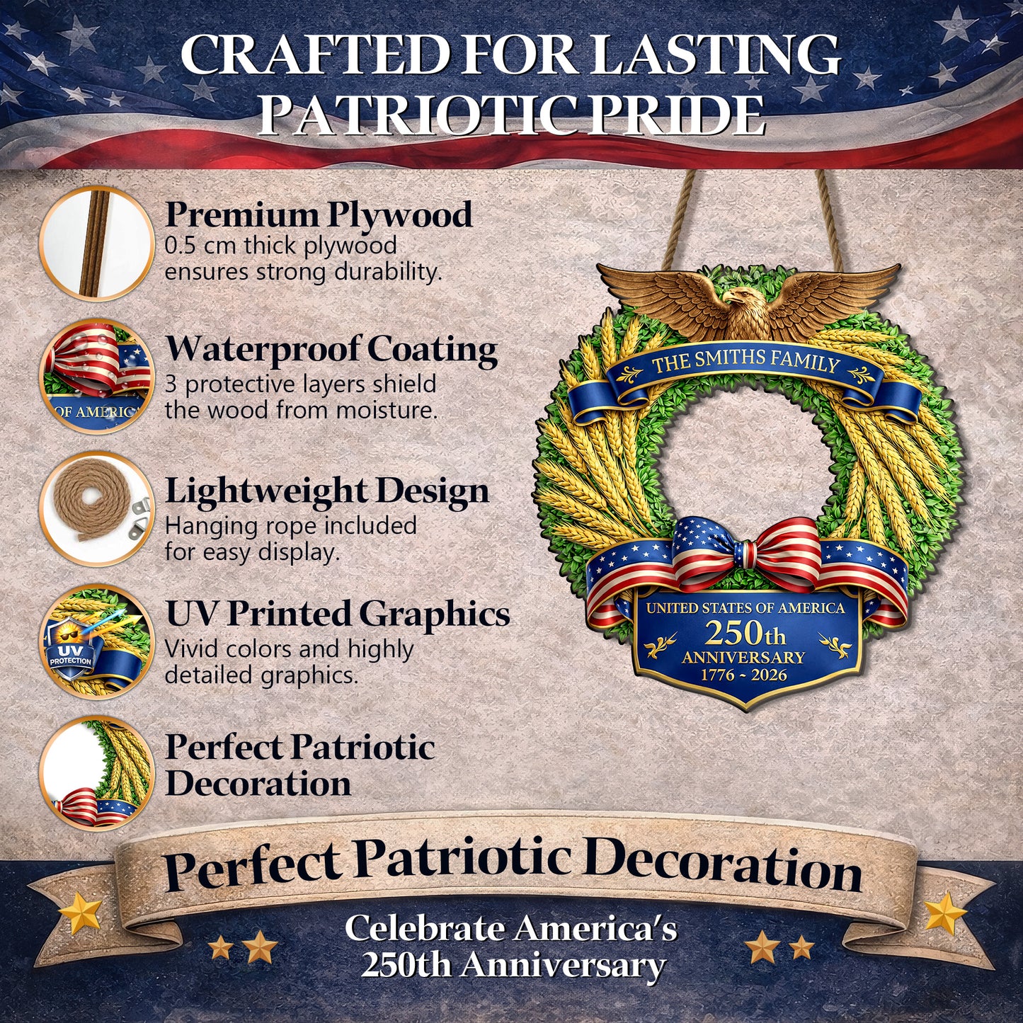 Custom Family Boxwood Wheat Farmer Sign America 250th Anniversary