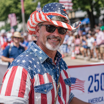 America 250 Patriotic Fedora Hat, American Flag Western Cowboy