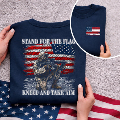 [Two Side] Stand for the Flag, Kneel and Take Aim - USA Veteran Tee