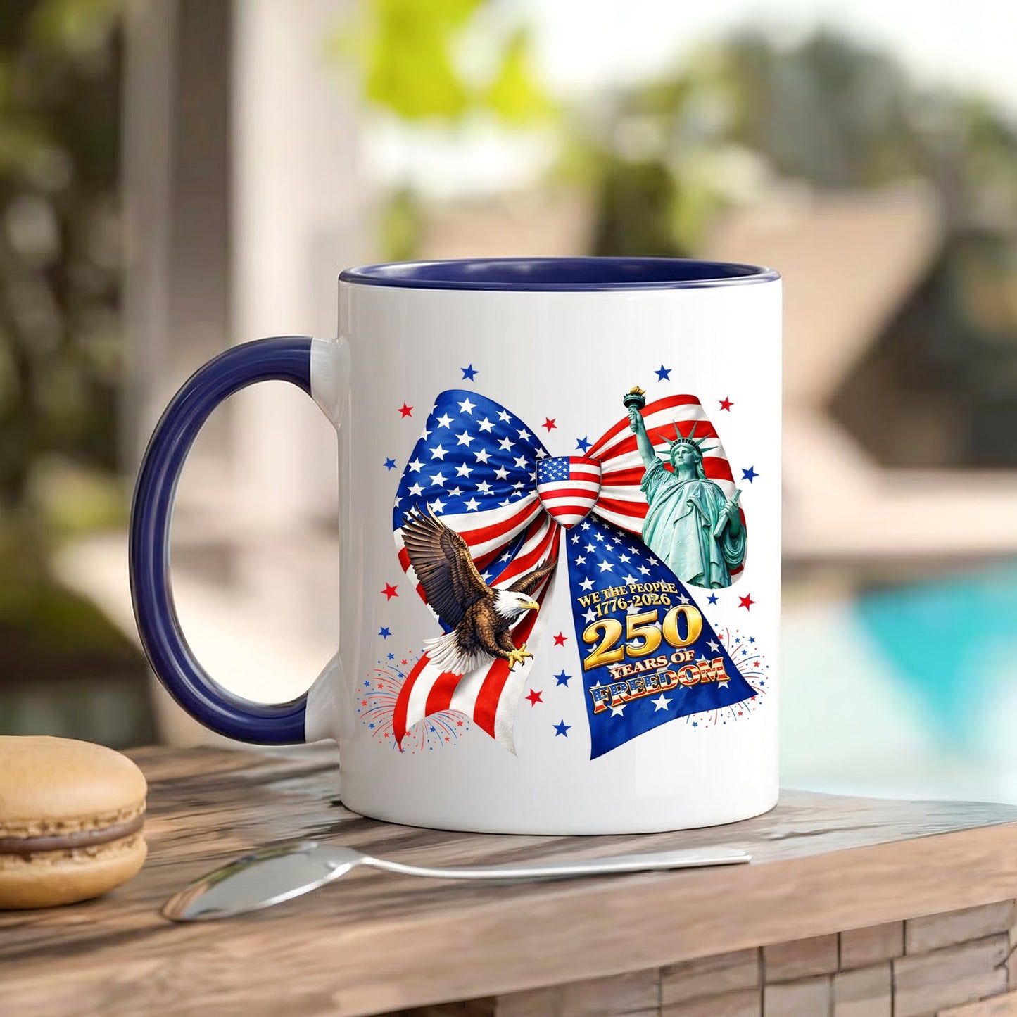 We The People 250 Years of Freedom Patriotic Bow Statue of Liberty Eagle Accent Coffee Mug