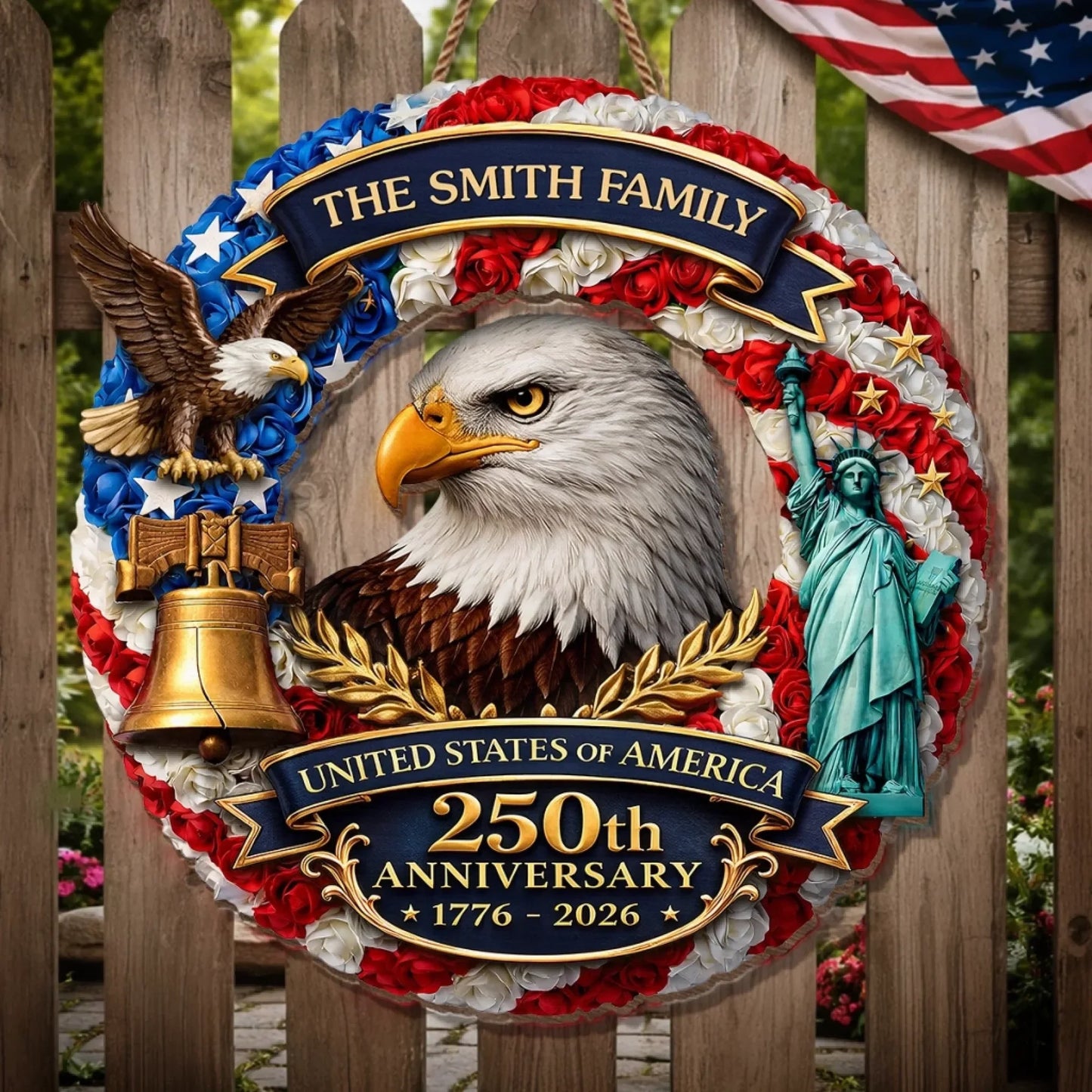 Custom Wood Sign - Personalized America 250th Anniversary Gifts For Mom, Dad, Brother, Sister, Kids
