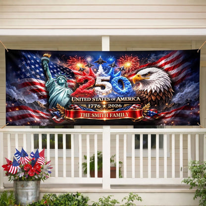Custom Outdoor Banner – Personalized America 250th Gifts for Family