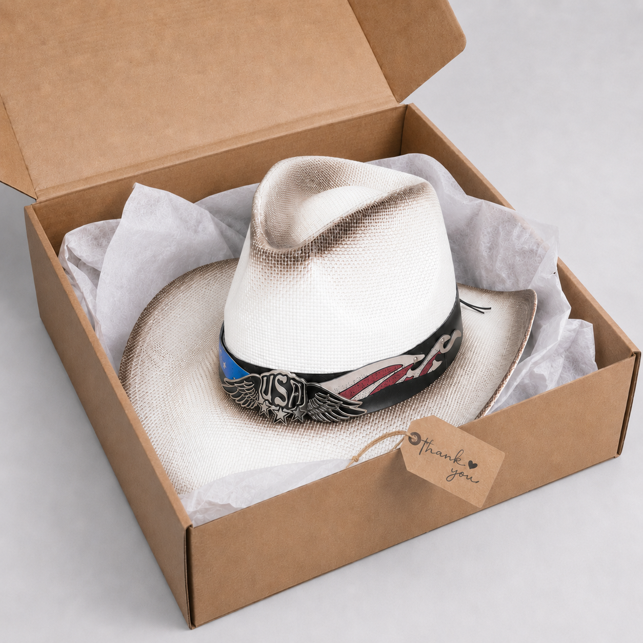 Vintage USA Patriotic Cowboy Fedora Hat, American Flag Wester