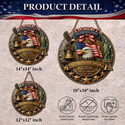 Personalized America 250th Anniversary Wood Wreath, Patriotic Door Sign