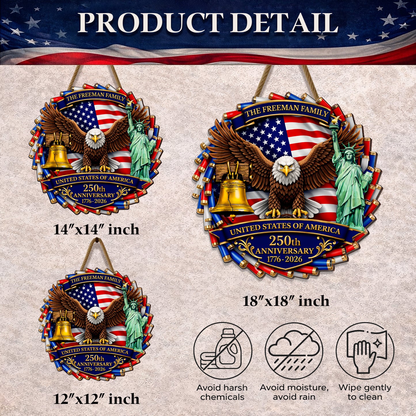 Custom Red White Blue Casing Eagle 250th Anniversary Wood Sign