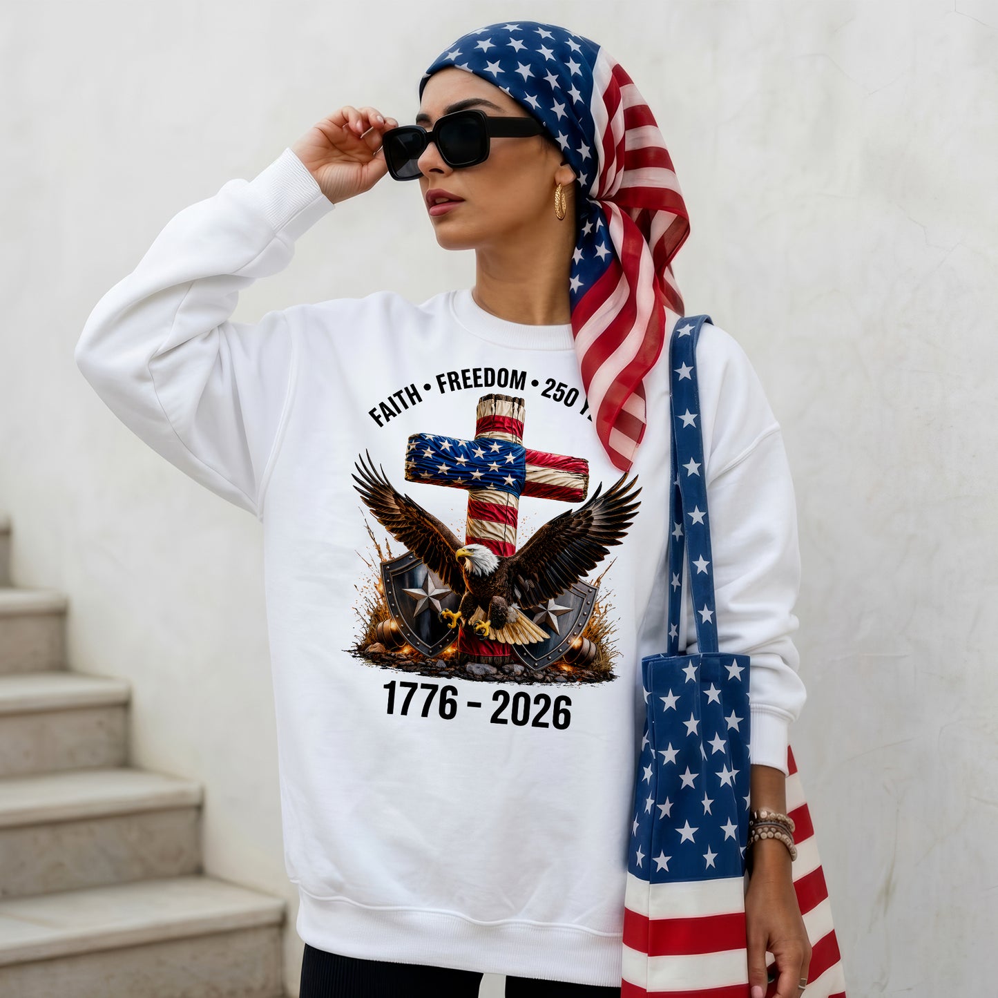 Faith Freedom 250 Years Christian Cross Eagle 4th of July