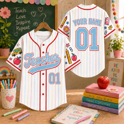 Custom Teacher Baseball Jersey, Personalized Grade, Name & Number