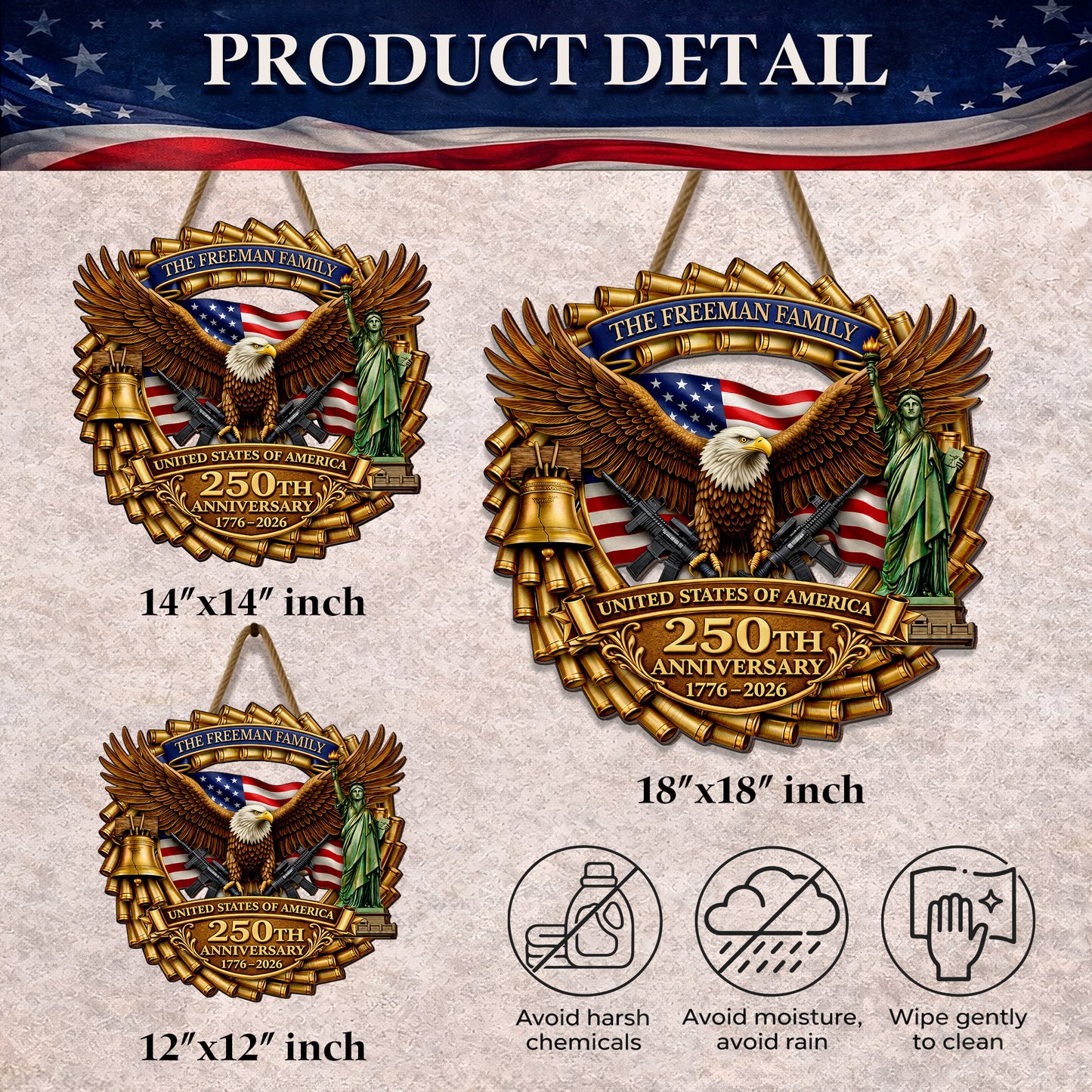 Custom Military Eagle Honor the Brave 250th Anniversary Wood Sign