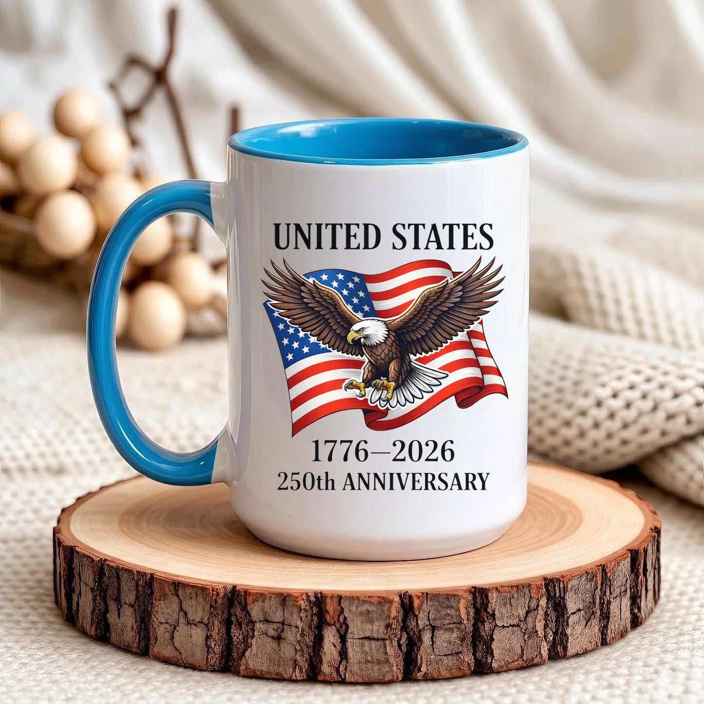 United States 1776–2026 250th Anniversary Bald Eagle Flag Patriotic Accent Coffee Mug