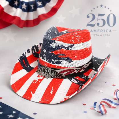 America 250 Patriotic Fedora Hat, American Flag Western Cowboy