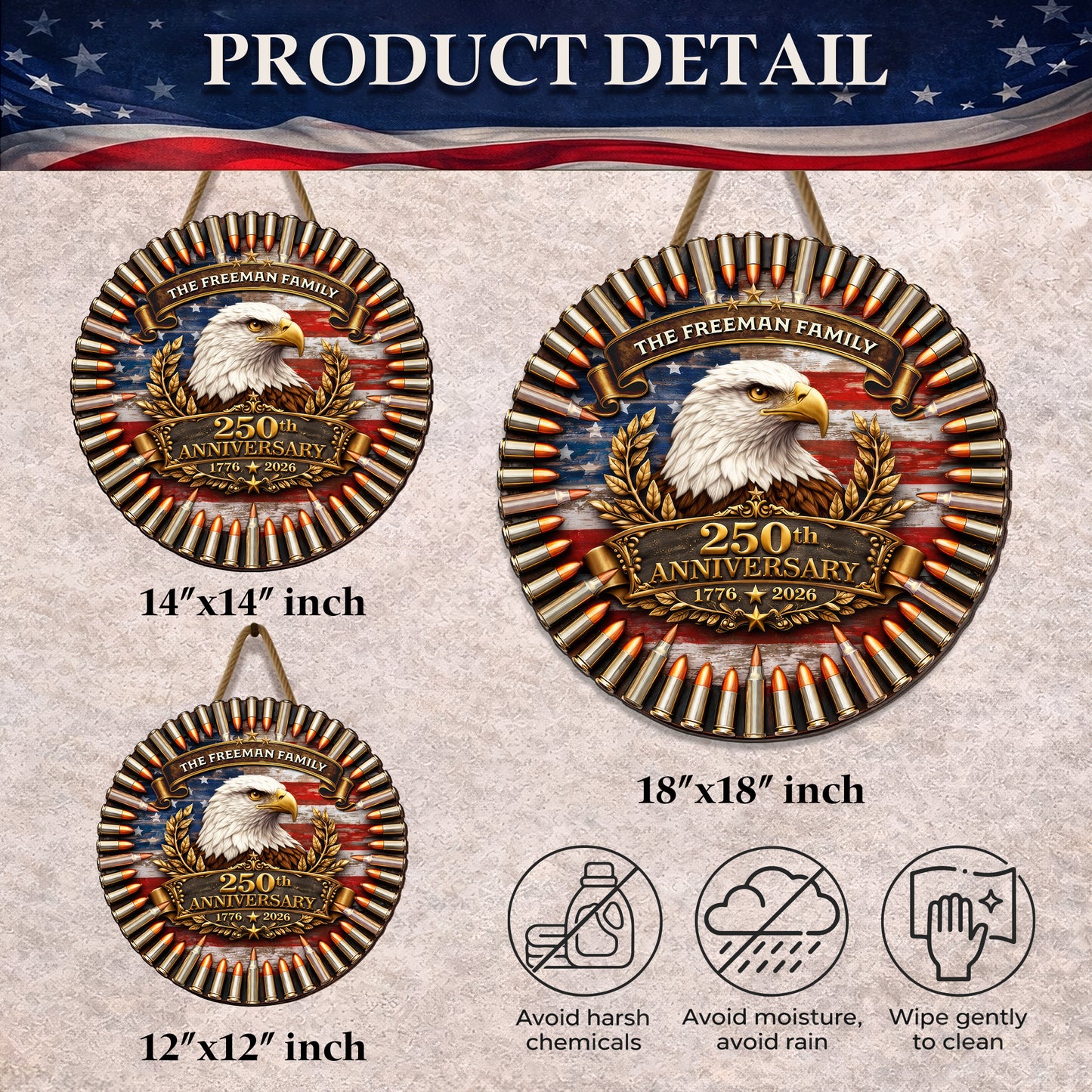 Custom Family Bullet Circle Wooden Sign America 250th Anniversary Veteran