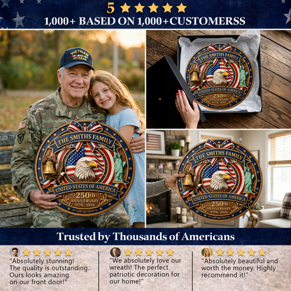 Custom USA 250th Anniversary Wooden Sign, Patriotic Door Hanging Decor