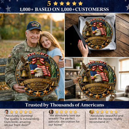 Personalized America 250th Anniversary Wood Wreath, Patriotic Door Sign