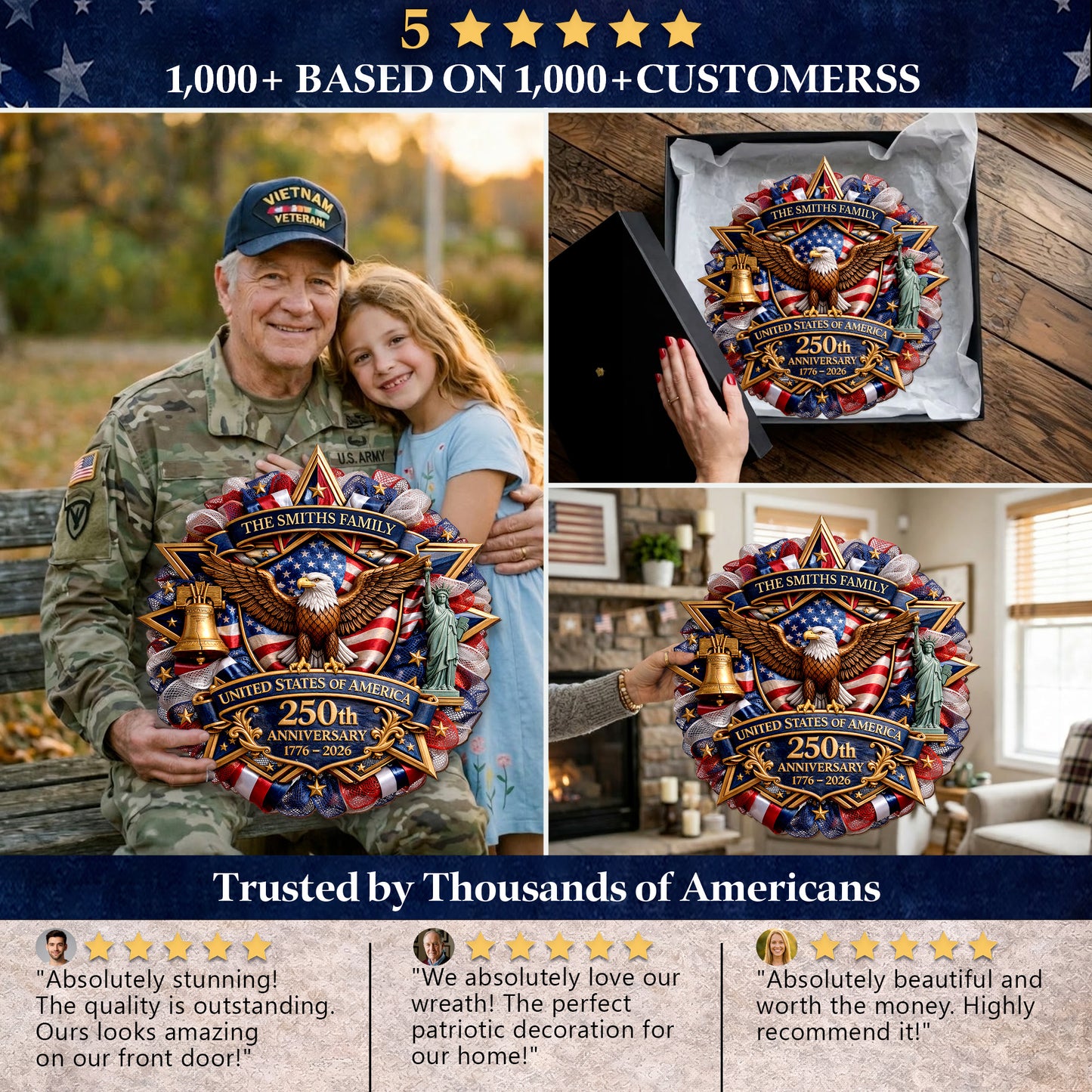 Personalized America 250th Anniversary Wood Wreath