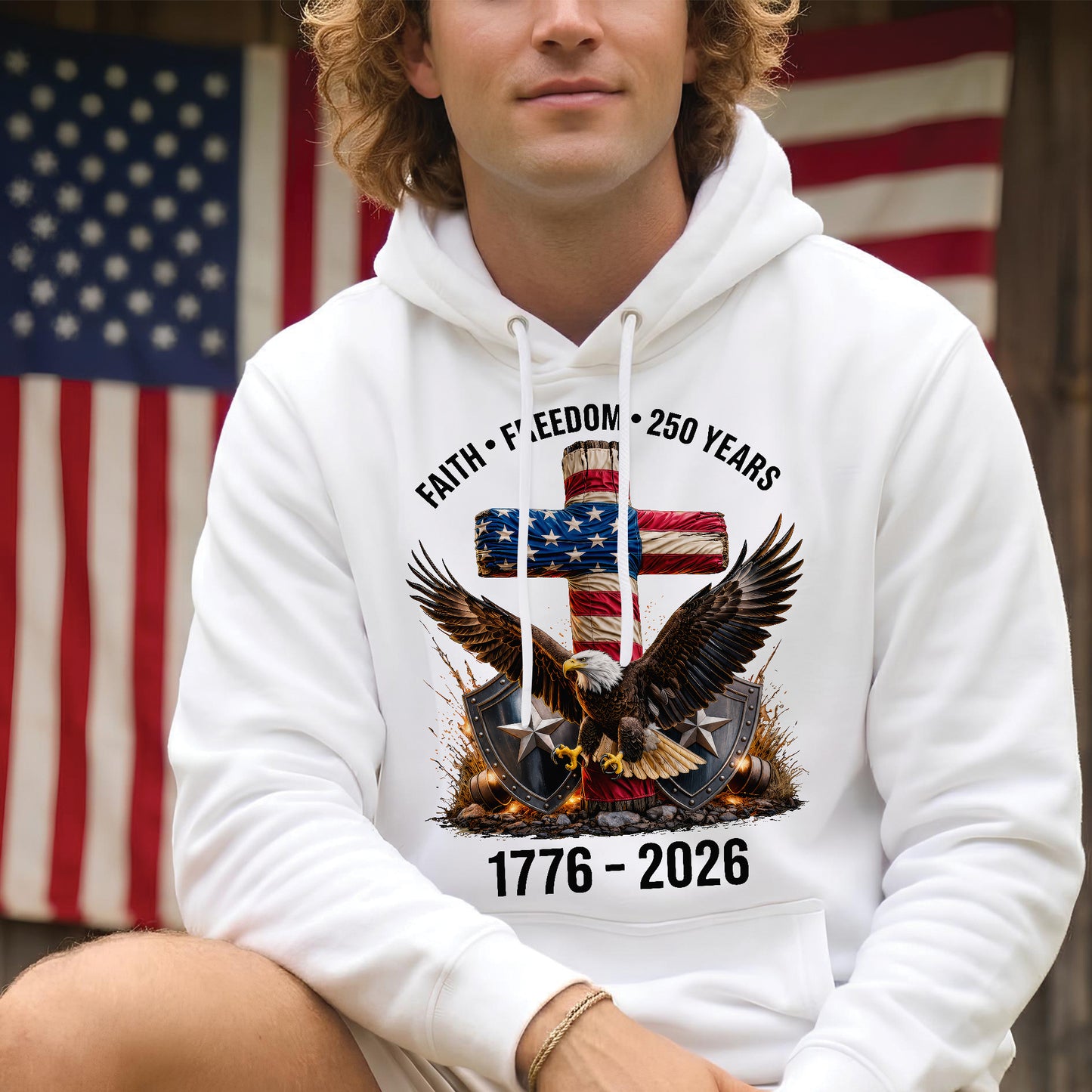Faith Freedom 250 Years Christian Cross Eagle 4th of July