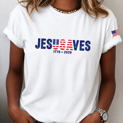 Christian Patriot Jesusave America Flag Sleeve Print T-shirt